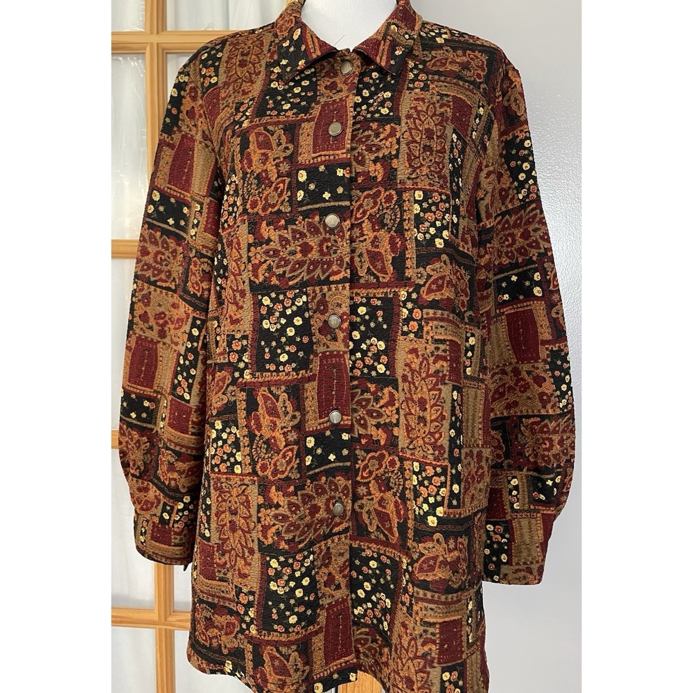 Vtg 70s JL Studio Blouse Button Up 3X Red Beige Abstract Floral Boho Classic USA